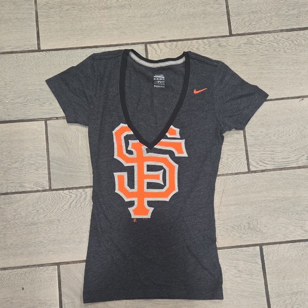 Nike San Francisco Giants Womens V Neck T Shirt Orange Logo Tee XS